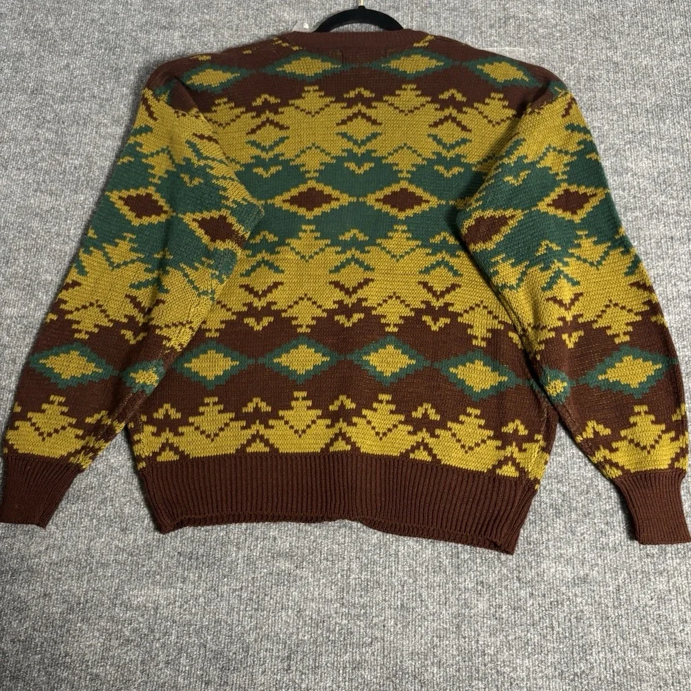 Vintage Project‎ II Sweater Mens Medium Brown Cardigan Aztec Geometric Knit 90s